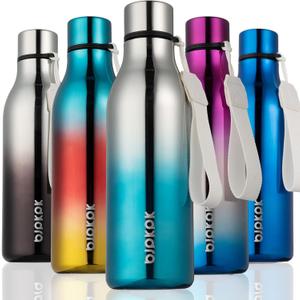 BJPKPK Insulated Water Bottles, 18 oz Stainless Steel Metal Water Bottle with Strap, BPA Free Leak Proof Jugs, Mugs, Flasks, Reusable Thermal Flasks for Sports & Travel, Blue Lagoon