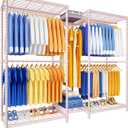 Ulif E12 Pro Clothes RackHeavy Duty Freestanding Garment Rack with ShelvesMetal Clothing Closet Storage System for Hanging Clothes71" W x 16" D x 76.5" H, Hold 960 lbsPink