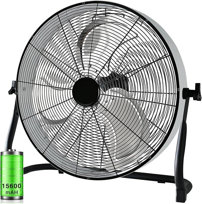 Wutitsi 18 Inch Rechargeable Battery Powered Floor Fan, Large Battery Fan Hi-Velocity Low Noise Cordless, Portable Fan for Outdoor Camping Home