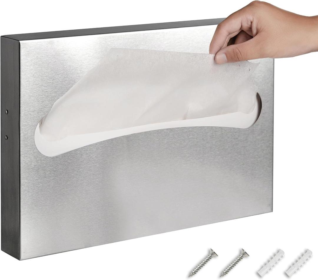 Desyeryamimi Toilet Seat Cover Dispenser,Commercial Stainless Steel Brushed Toilet Seat Cover Holder for Disposable Toilet Seat Covers Wall Mount for Bathroom Restroom