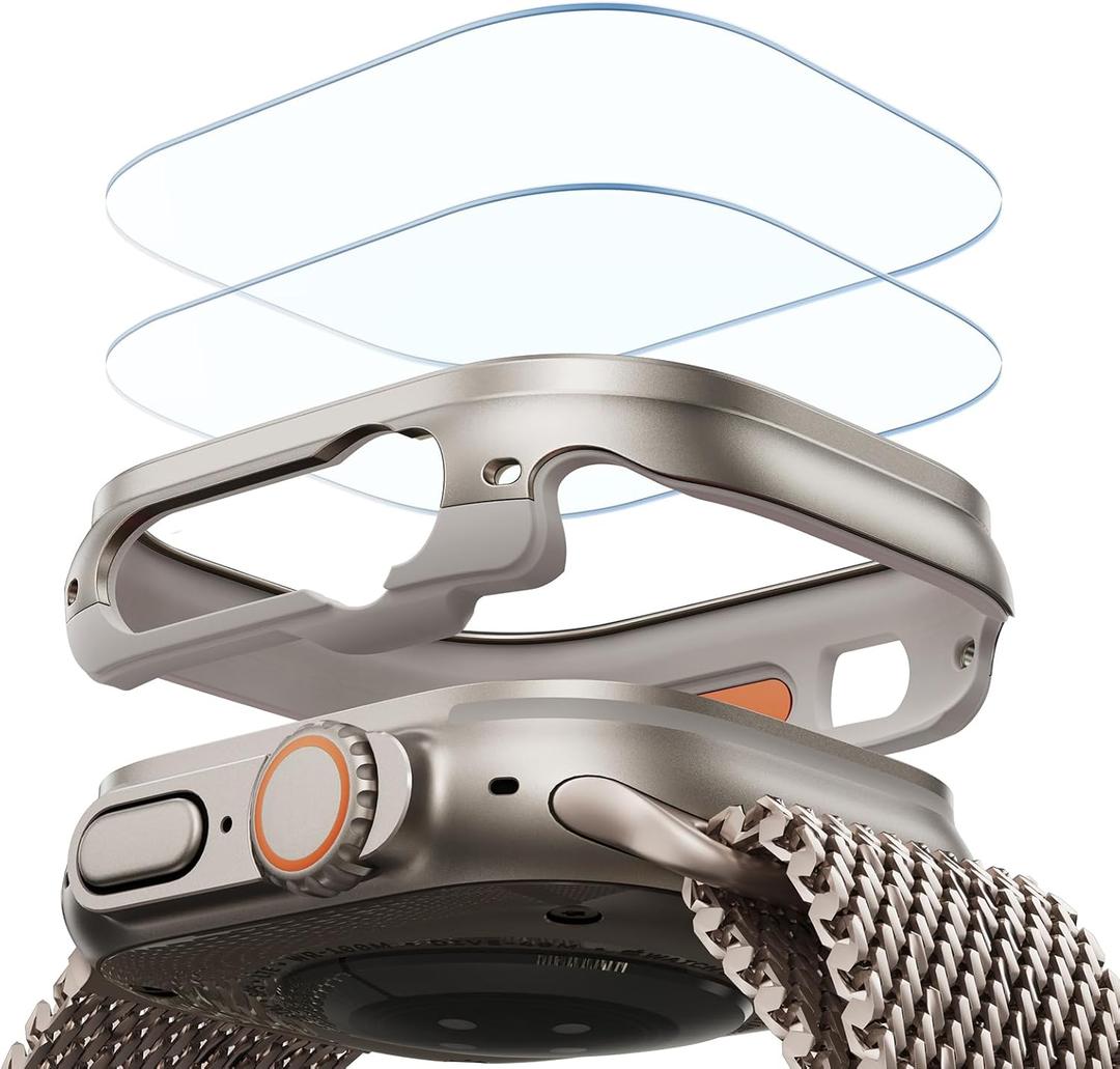 ESR for Apple Watch Ultra 3 /Ultra 2 /Ultra Case with Screen Protector 49mm (2025) Military Grade Protection, Aluminum Alloy Case with 2 Pack Armorite Glass Protector Set, Stay Original, Titanium | (2024/2023/2022), Aluminum Alloy Case, Stay Original