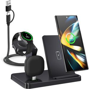 Wireless Charger for Samsung,3 in 1 Wireless Charging Station for Samsung Galaxy S25/S24/S23/Z Fold/Flip,Fast Phone Watch Charger Dock Stand for Galaxy Watch Ultra/7/6/5,Galaxy Buds (Black)