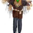 ATDAWN 6FT Halloween Standing Scarecrow, Life-Size Animated Ghost Decor with Light-up Eyes, Spooky Sound, Moving Arms & Head, Sound Activated Haunted House Props for Halloween Party Decorations