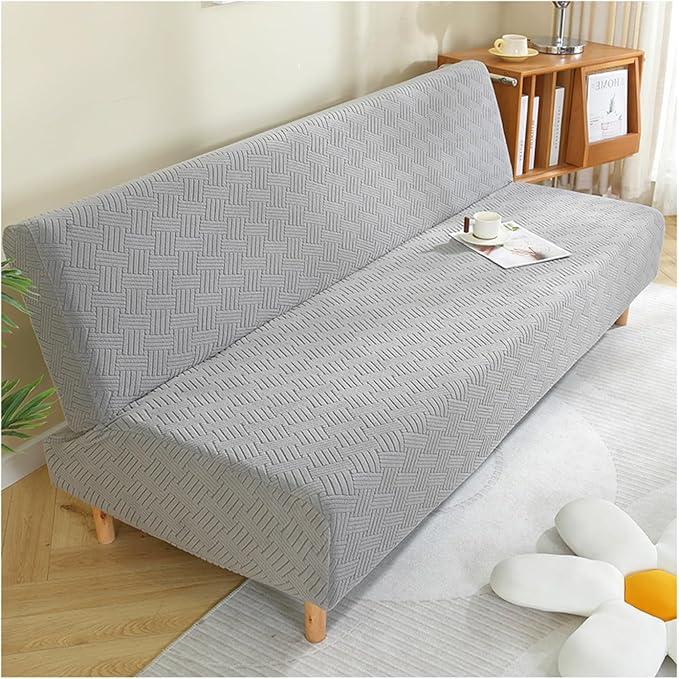 Twill Armless Sofa Covers Slipcovers with Elastic Band, Folding Couch Sofa Bed Futon Cover, All-Inclusive Futon Mattress Covers Slipcovers, Thicken Furniture Protector for Living Room,B