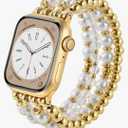 AIRSPO Gold Beaded Bracelets Compatible for Apple Watch Band 38mm 40mm 41mm 42mm 44mm 45mm 46mm Women, Fashion Handmade Dressy iPhone Watch Bands Stainless Steel Beads Elastic Strap for iWatch Series 11 10 9 SE 8 7 6 5 4 3 2 1