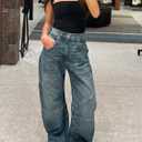 PLNOTME Women's High Waisted Barrel Jeans Casual Loose Boyfriend Wide Leg Denim Pants (Blue,4)