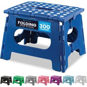 Handy Laundry Folding Lightweight Step Stool - Sturdy Enough to Support Adults and Safe Enough for Kids - Opens Easy with One Flip - Great for Kitchen, Bathroom or Bedroom (Blue) (9 Inch)