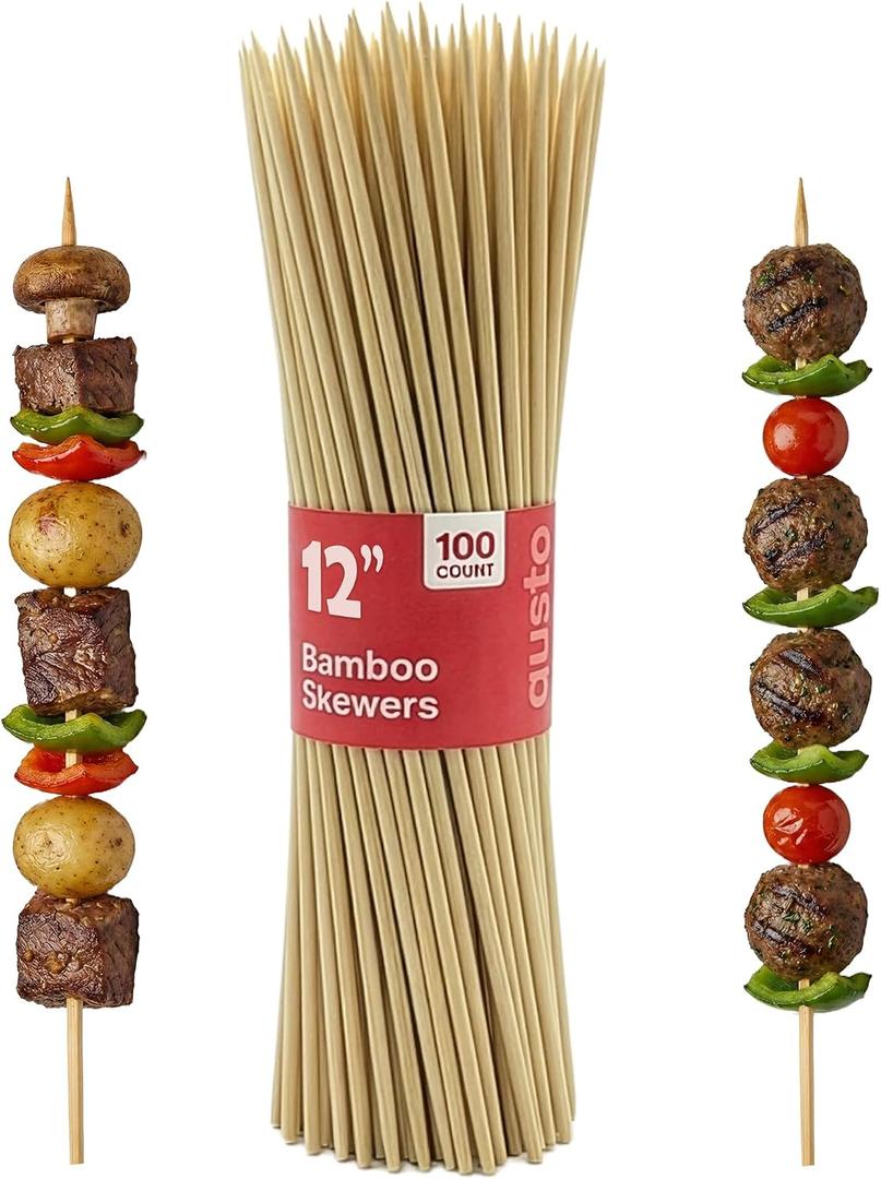 GUSTO [12 Inch - 100 Count] Bamboo Skewers for Shish Kabob, Grilling, Fruits, Appetizers, and Cocktails (Formerly Comfy Package)