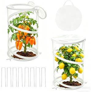 2-Pack Pop Up Plant Covers, Heavy Duty 18"x24" Mesh Plant Cover & Garden Cloche with Ground Stakes, Windproof Plant Protector Tent for Tomato & Strawberry (Protection from Birds & Animals)