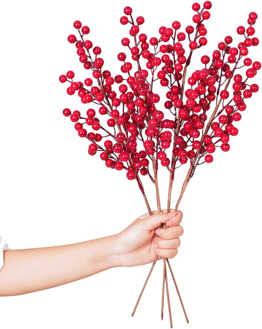 Lvydec 4 Pack Artificial Red Berry Stems - 20 Inch Christmas Holly Berry Branches for Holiday Home Decor and Crafts