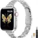 MioHHR Thin Metal Bands Compatible with Apple Watch Band 38mm 40mm 41mm 42mm(Series 11 10),Slim Narrow Stainless Steel Strap for Women iWatch Bands Series 9 8 7 6 5 4 3 2 1 SE3/2/1`,Silver