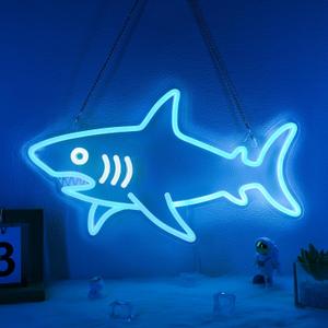 Shark Neon Sign, Dimmable LED Shark Light Animal Wall Decor, Christmas Gift White Elephant Gifts for Boys Men, Bedroom Living Room Man Cave Home Decoration With USB Powered