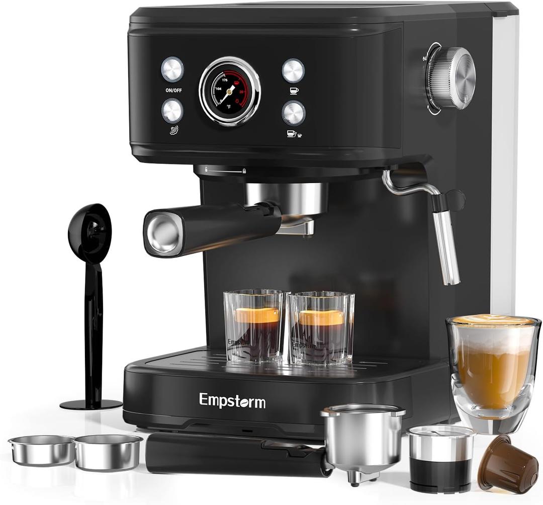 Espresso Machine with Milk Frother, Coffee Machine Coffee Powder/Nespresso Capsules, Espresso Machines with Thermometer