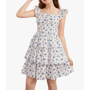 Girl's Floral Summer Dress - Ruffle, Shirred High Waist, Sweetheart Neckline, A Line Spring Dress 13 Years