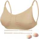 Daydance Nude Women BalletBralette with Clear Back Straps, Soft Dance Bra with Silicone Placket, Medium