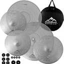 EASTROCK Low Volume Cymbal Pack - 5 Piece Set, 14" Hi-Hat + 16" & 18" Crashes + 20" Ride with Cymbal Bag and Felts (Silver)