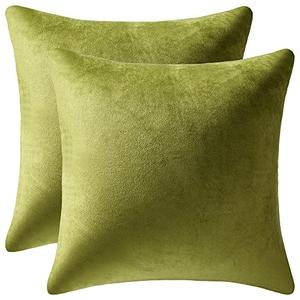 DEZENE Throw Pillow Covers 20x20 Chartreuse: Pack of 2 Cozy Soft Velvet Square Modern Luxury Decorative Throw Pillow Cases for Sofa Couch Living Room Bed Home Decor
