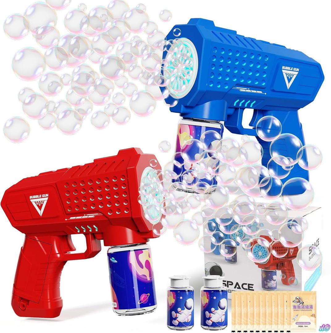 WanJJXW Bubble Gun 2 Pack with LED, Automatic Bubble Machine for Kids, Outdoor Toys Bubbles for Kids Boys and Girls 3-8 Year Old, Easter, Birthday, Party, New Year