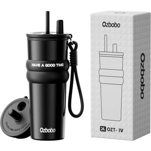 24oz Stainless Steel Insulated Water Bottle Wtih Straw And Lid,Travel Coffee Tumbler For Cold 6H Hot 12H,Insulated Tumblers For Men Women Coffee Cup Used For Travel School Daily Sports (Black)