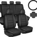 IKABEVEM RAV 4 Seat Covers Custom for Toyota RAV4 2019 2020 2021 2022 2023 2024 2025 LE,XLE,XLE Premium,Limited,Base,SE Full Set Luxury Faux Leather Seat Cover with Interior Accessories(Black)