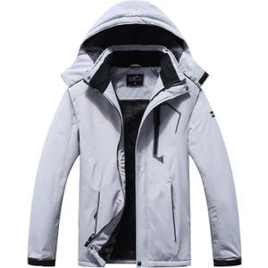 Men's Ski Jacket Warm Winter Waterproof Windbreaker Hooded Raincoat Snowboarding Jackets (Gray, XXL)