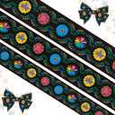 Hying 3 PCS Kwanzaa Ribbons for Crafting, African American Flowers Grosgrain Ribbon Juneteenth Craft Ribbons for Gift Wrapping Black History Month Decorations (style 2)