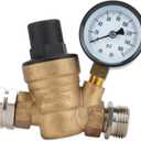 Camco Adjustable RV/Marine Brass Water Pressure Regulator | Help Stop Damage to RV/Marine Appliances, Plumbing Fixtures, and Hoses | Features Standard Garden Hose Threads for Simple Hookup | (40058)