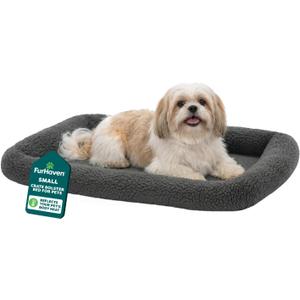 Furhaven Dog Bed for Small Dogs & Indoor Cats, 100% Washable, Sized to Fit Crates - Sherpa Fleece Bolster Crate Pad - Gray, Small