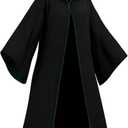 Kidukso Wizard Robe Adult Wizard Cloak Unisex Wizard Costume Hooded Uniform Magical Witch Robe Cloak Cape (Medium, Green)