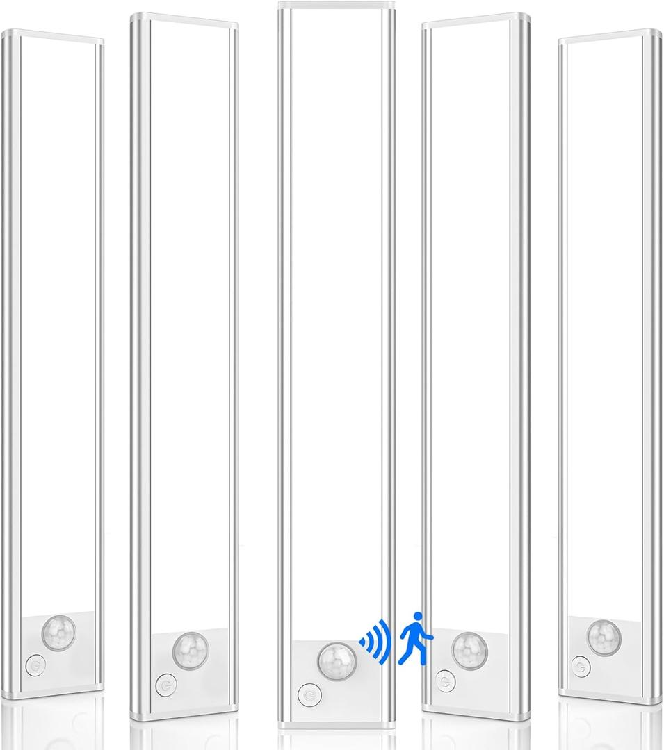 VerRon 5-Pack Under Cabinet Lighting, Upgraded 2200mAh Rechargeable Under Cabinet Lights Wireless, LED Motion Sensor Light Indoor Closet Lights Under-Counter Light Fixtures for Kitchen, Hallway, 10in