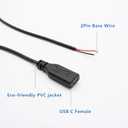 USB C Power Pigtail Cable 1.6FT 24AWG 5V 3A USB Type-C Female Plug to 2 Pin Bare Wire Open End Power Pigtail Cord DIY, Black (50CM,6 Pcs), 0.5m