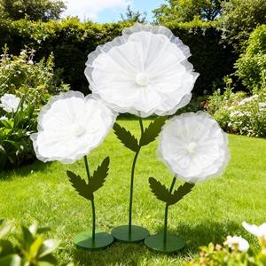 WARMALL 3PCS Giant Flowers for Decoration, 5.9Ft Large Artificial Silk and Foam Flower with Stems and Stands, Wedding Party Banquet Home Garden Shop Window Photography Props Background Decor（White）