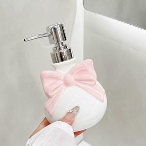 Cute Ceramic Pump Bottle with Bow, Refillable for Hand Soap, Dish Soap, Lotion or Shampoo  Bathroom & Kitchen Use