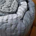 Litanika Super King Quilt, 3 Pcs Blue and Linen Stripe Bedding Set