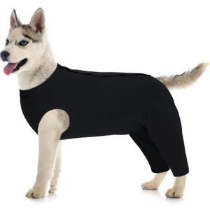 Kuoser Dog Surgery Suit Female Spay Male Neuter, Dog Leg Sleeve to Stop Licking Soft Dog Onesie for Abdominal Wound, Dog Recovery Suit Rear Leg Sleeves Pet Elbow Brace Protector Dog Pants, Black XL