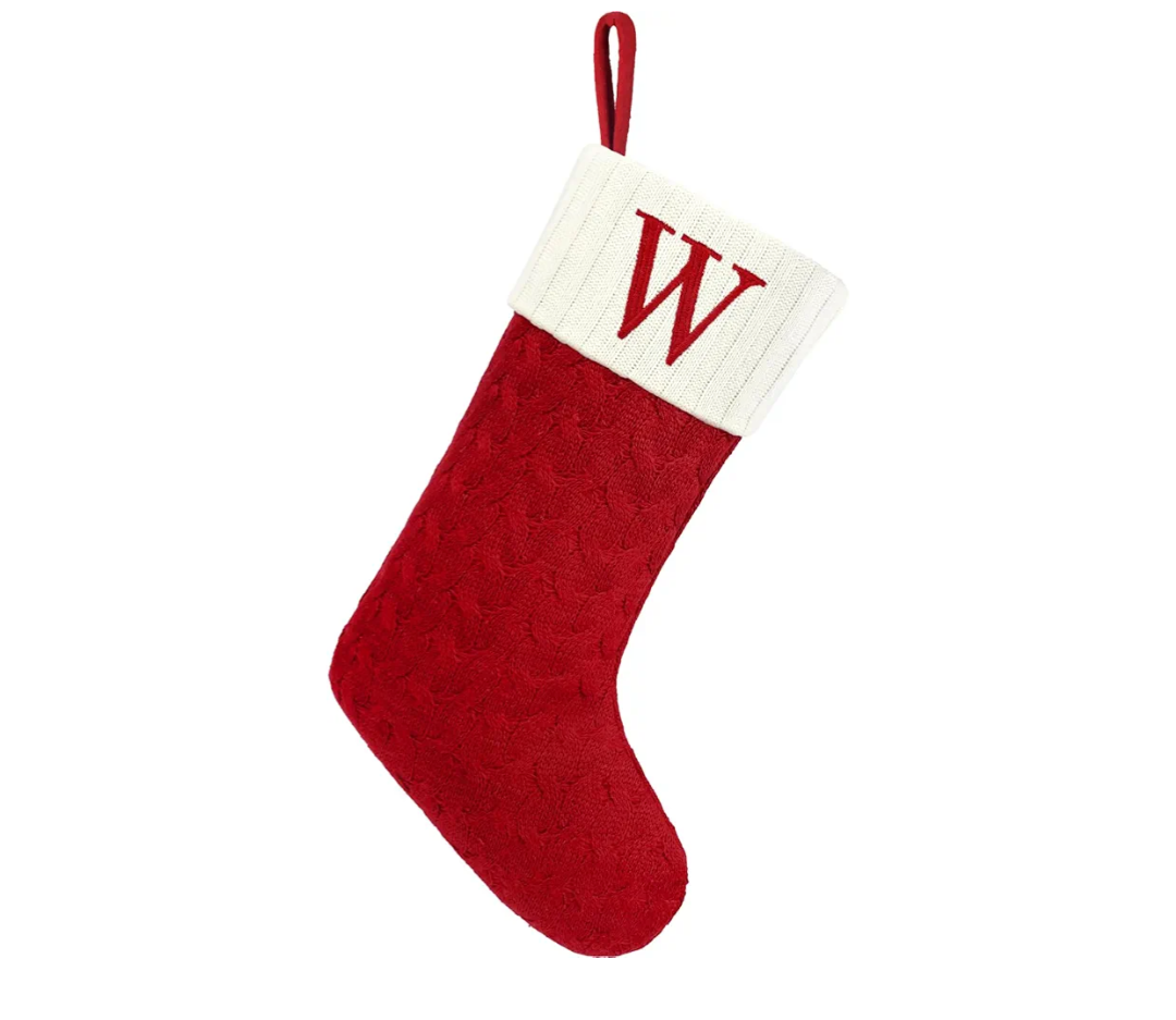 Christmas Stockings with Initials,20 Inches Large Knit Embroidered Letter Red White Christmas Stocking,Monogram Christmas Stocking for Famliy Holiday and Xmas Tree Fireplace (Letter W)