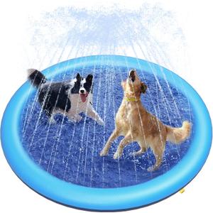 Peteast Dog Splash Pad 59" Anti-Slip Dog Pools for Large Dogs 0.58 mm Thick Dog Sprinkler Water Toy (Blue)