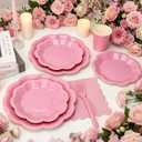Light Pink Plates and Napkins Party Supplies, Disposable Scalloped 9 and 7 Pink Paper Plates Cups Napkins Forks Set for Birthday Wedding Baby Shower Decorations, Serves for 24 Guests