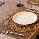 AHHFSMEI Paper Braided Round Placemats Set of 8 Natural Non-Slip Heat Resistant Table Mats for Dining Tables Woven Indoor & Outdoor Place mats(Brown,8)