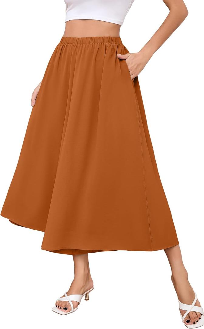 SUEANI Palazzo Pants for Women Baggy Culottes Wide Leg Palazzo Trousers Capri Pants with Pockets(X-Large, Taffy)