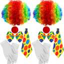 JaGely 10 Pcs Clown Costume Set, Clown Nose Wig Bow Tie White Gloves Funny for Halloween Christmas Carnival Circus Cosplay Party