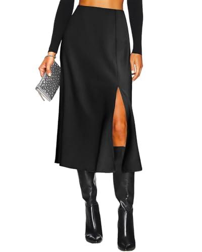 Women's Side Slit A Line Satin Midi Skirt Elastic High Waisted Cheetah Leopard Print Silk Long Skirts for Women XL