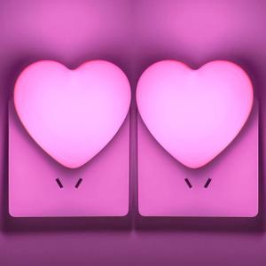 INZU Cute Night Light, Heart Night Light for Kids, LED Nightlight with Auto Dusk to Dawn Sensor, Nightlight Plug into Wall with Soft Warm Light for Bedroom, Nursery, Bathroom, Hallway (Pink 2Pack)