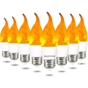 Bestview LED Flame Effect Light Bulbs,3 Modes Smart E26 Chandelier Base Flickering Candle Fire Light Bulb for Halloween, Christmas, Party, Porch, Indoor&Outdoor Home Decoration (8 Pack)