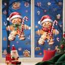 Christmas Window Clings 2 Sheets Gingerbread Man Window Decals Xmas Windows Stickers for Winter Party with Cane Candy Bow Designs for Home Office Windows Glass Mirror Decor