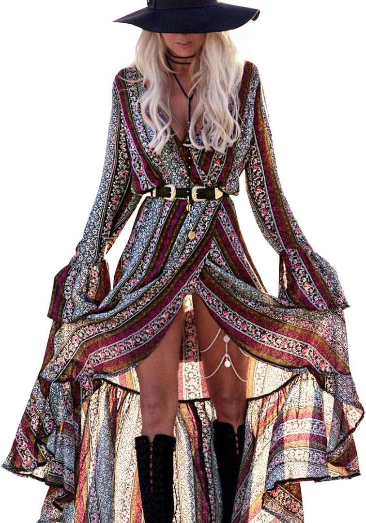 R.Vivimos Womens Summer Long Sleeve Cardigan Sexy Maxi Dresses, Large