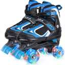 Nattork Kids Roller Skates for Boys Girls,4 Sizes Adjustable Roller Skates with Light up Wheels, Fun Rollerskates for Toddler Kids Beginners Indoor Outdoor (Small(10C-13C), Blue)