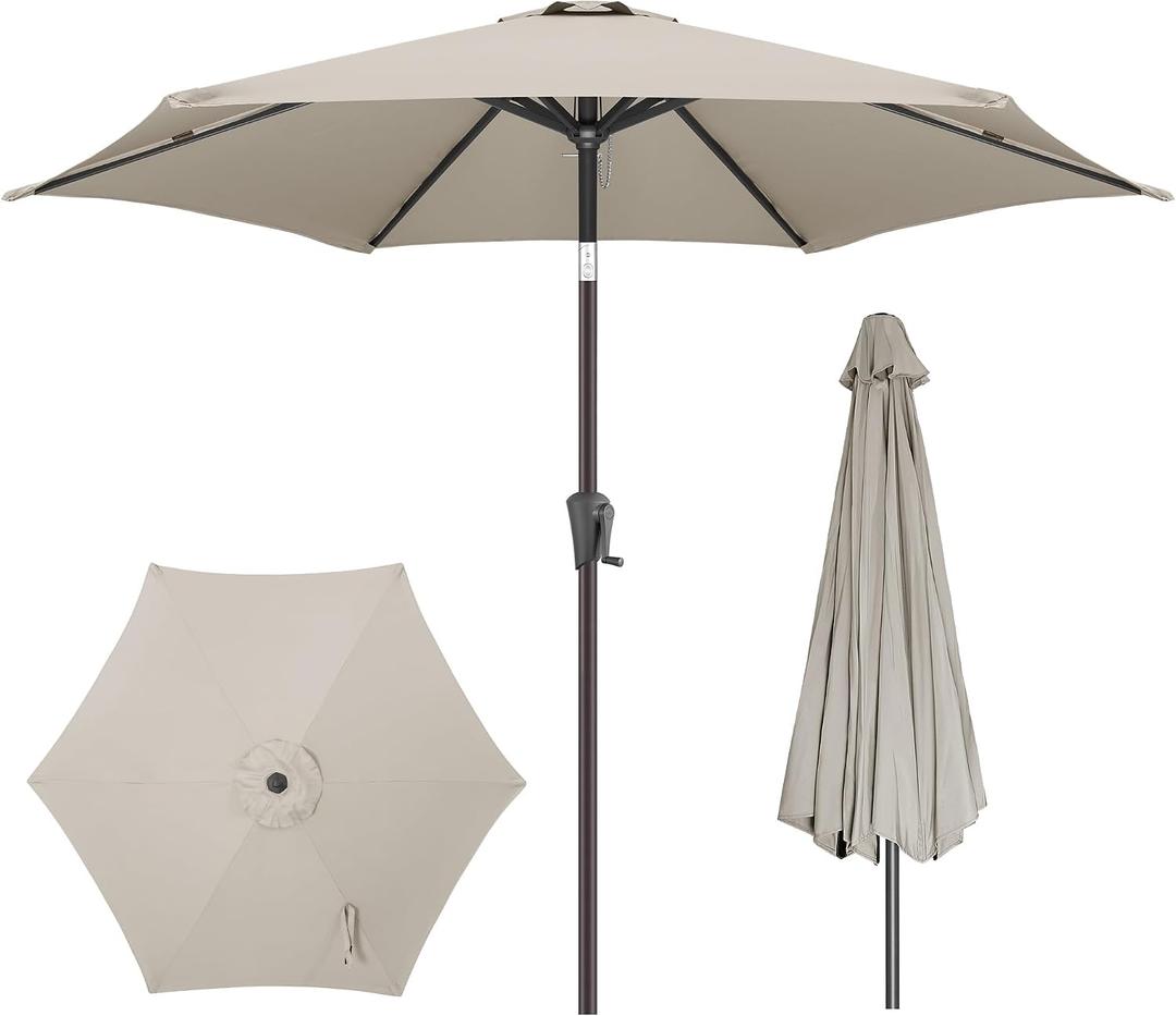 9ft Outdoor Patio Umbrella - Table Umbrella Waterprool UV Protection, Sombrillas de Patio with Push Button Tilt, Sun Umbrella for Pool, Porch, Garden, Deck, Backyard (Taupe)