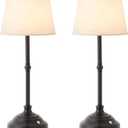 keysays 2 Pack Cordless Table Lamp, Rechargeable Desk Lamp with Fabric Shade, Battery Operated Lamp 3 Color Stepless Dimming, Small Touch Bedside Lamp Home Decor for Dining, Counter (Matte Black)