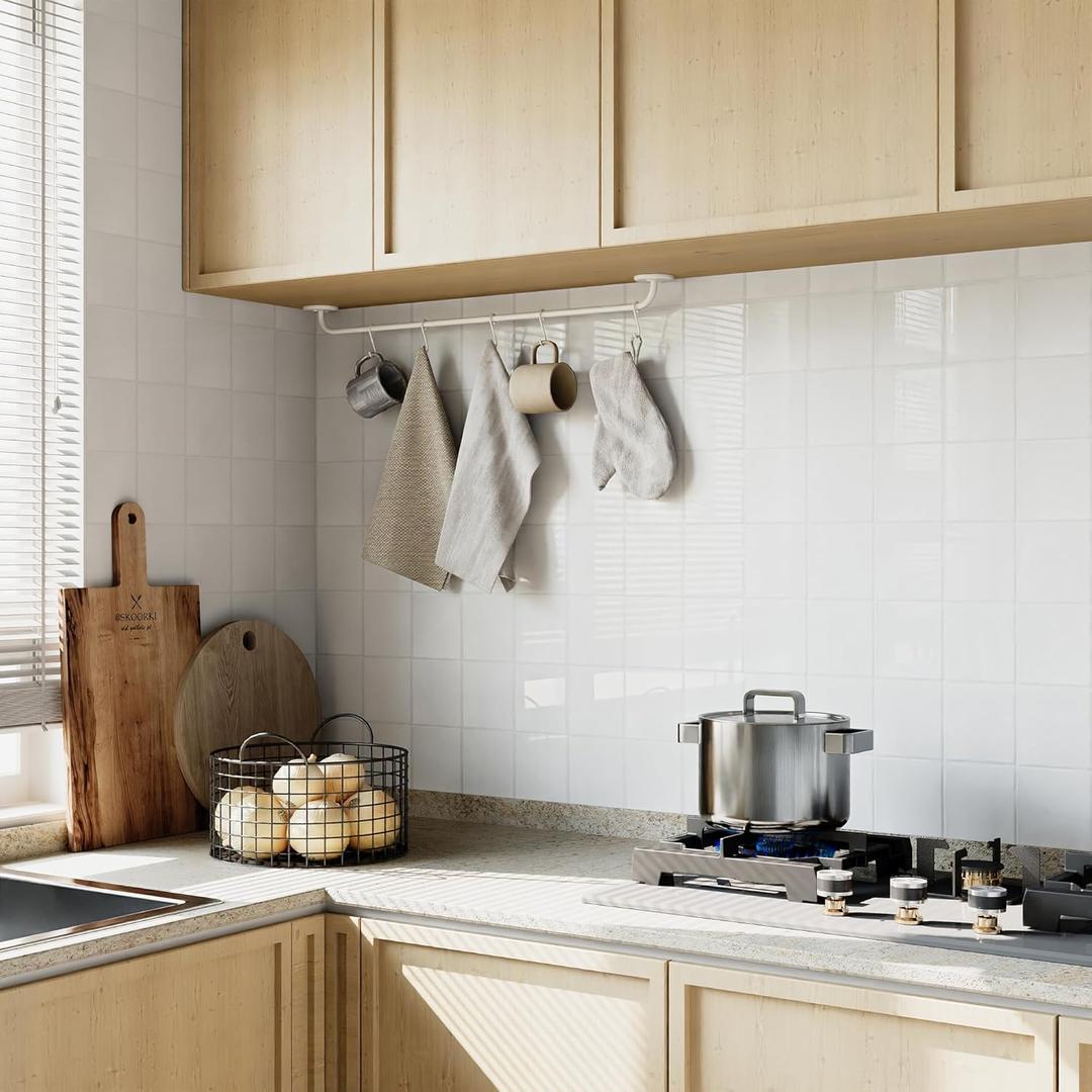 Yoillione Peel and Stick Backsplash for Kitchen: Self Adhesive Wall Tiles for Bathroom - Vinyl Thick Back Splash Tile (10, Square White)